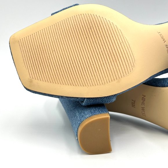 Nine West Womens Size 7.5 Denim Blue Square Toe Block Heels Sandals Shoes 7.5M - Picture 10 of 14